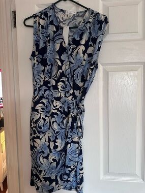 Ariella Navy and Light Blue Floral Midi Wrap Dress